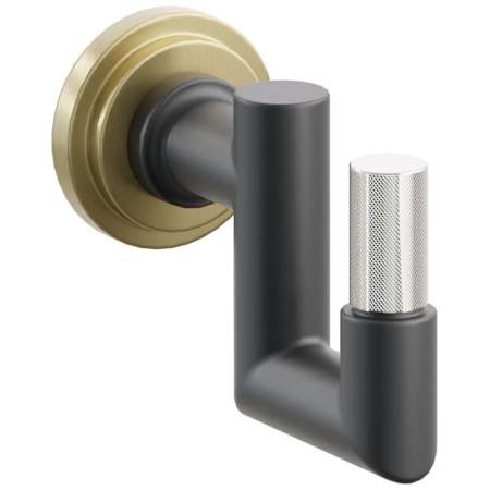 Emtek SELECT Single U Robe Hook with Satin Brass Step Disc Rose, Polished Nickel Knurled Tip, and Choice of Round Stem Finish Satin Brass Rosette / Flat Black Stem / Polished Nickel Tip