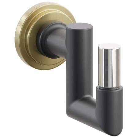 Emtek SELECT Single U Robe Hook with Satin Brass Step Disc Rose, Polished Nickel Smooth Tip, and Choice of Round Stem Finish Satin Brass Rosette / Flat Black Stem / Polished Nickel Tip