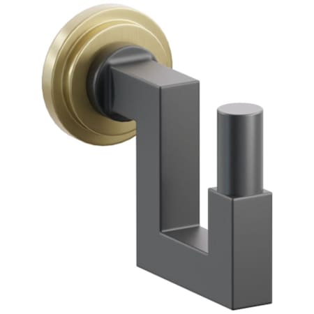 Emtek SELECT Single U Robe Hook with Satin Brass Step Disc Rose, Oil Rubbed Bronze Smooth Tip, and Choice of Square Stem Finish Satin Brass Rosette / Flat Black Stem / Oil Rubbed Bronze Tip
