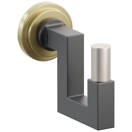 Emtek SELECT Single U Robe Hook with Satin Brass Step Disc Rose, Satin Nickel Smooth Tip, and Choice of Square Stem Finish Satin Brass Rosette / Flat Black Stem / Satin Nickel Tip
