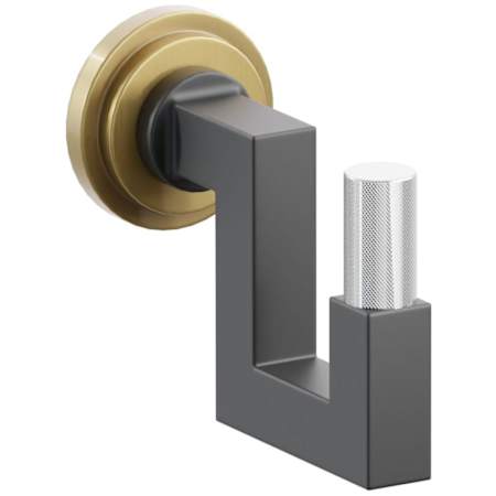 Emtek SELECT Single U Robe Hook with French Antique Step Disc Rose, Polished Chrome Knurled Tip, and Choice of Square Stem Finish French Antique Rosette / Flat Black Stem / Polished Chrome Tip