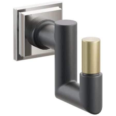 Emtek SELECT Single U Robe Hook with Polished Nickel Step Square Rose, Satin Brass Smooth Tip, and Choice of Round Stem Finish Polished Nickel Rosette / Flat Black Stem / Satin Brass Tip