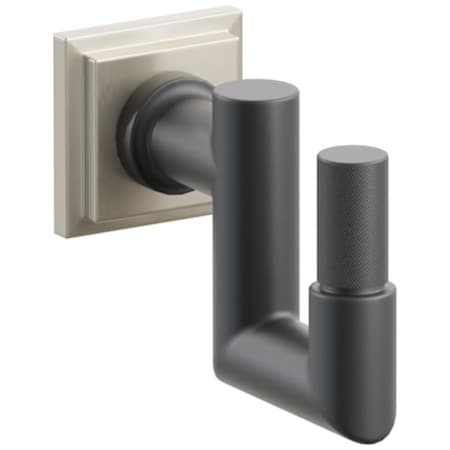 Emtek SELECT Single U Robe Hook with Satin Nickel Step Square Rose and Choice of Round Stem/Knurled Tip Finish Satin Nickel Rosette / Flat Black Stem / Flat Black Tip