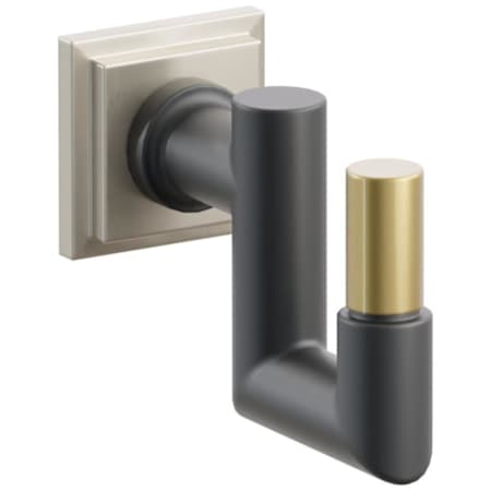 Emtek SELECT Single U Robe Hook with Satin Nickel Step Square Rose, French Antique Smooth Tip, and Choice of Round Stem Finish Satin Nickel Rosette / Flat Black Stem / French Antique Tip