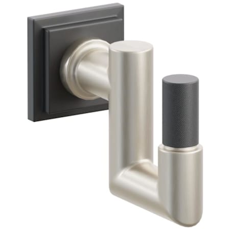 Emtek SELECT Single U Robe Hook with Satin Nickel Round Stem and Choice of Step Square Rose/Knurled Tip Finish Flat Black Rosette / Satin Nickel Stem / Flat Black Tip