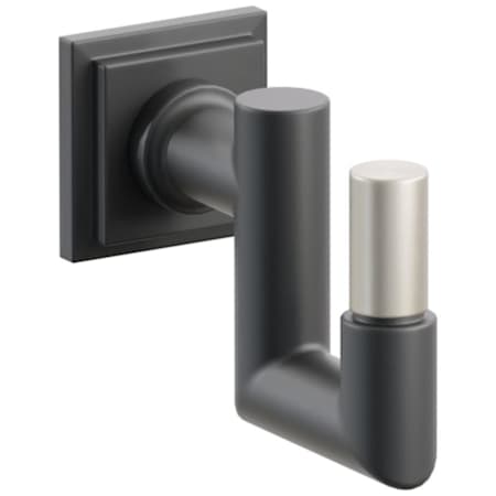 Emtek SELECT Single U Robe Hook with Satin Nickel Smooth Tip and Choice of Step Square Rose/Round Stem Finish Flat Black Rosette / Flat Black Stem / Satin Nickel Tip