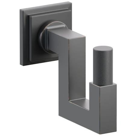 Emtek SELECT Single U Robe Hook with Oil Rubbed Bronze Square Stem and Choice of Step Square Rose/Knurled Tip Finish Flat Black Rosette / Oil Rubbed Bronze Stem / Flat Black Tip