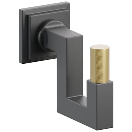 Emtek SELECT Single U Robe Hook with French Antique Knurled Tip and Choice of Step Square Rose/Square Stem Finish Flat Black Rosette / Flat Black Stem / French Antique Tip