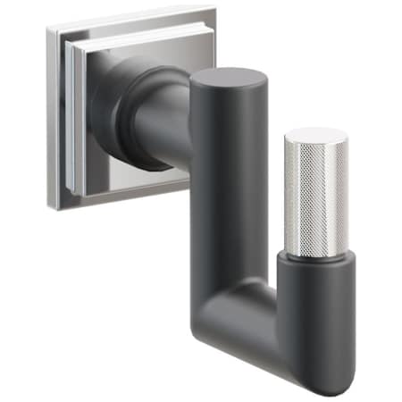 Emtek SELECT Single U Robe Hook with Polished Chrome Step Square Rose, Polished Nickel Knurled Tip, and Choice of Round Stem Finish Polished Chrome Rosette / Flat Black Stem / Polished Nickel Tip