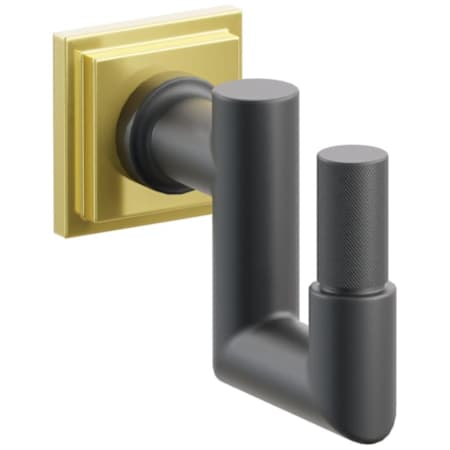 Emtek SELECT Single U Robe Hook with Unlacquered Brass Step Square Rose and Choice of Round Stem/Knurled Tip Finish Unlacquered Brass Rosette / Flat Black Stem / Flat Black Tip