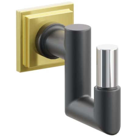 Emtek SELECT Single U Robe Hook with Unlacquered Brass Step Square Rose, Polished Chrome Smooth Tip, and Choice of Round Stem Finish Unlacquered Brass Rosette / Flat Black Stem / Polished Chrome Tip