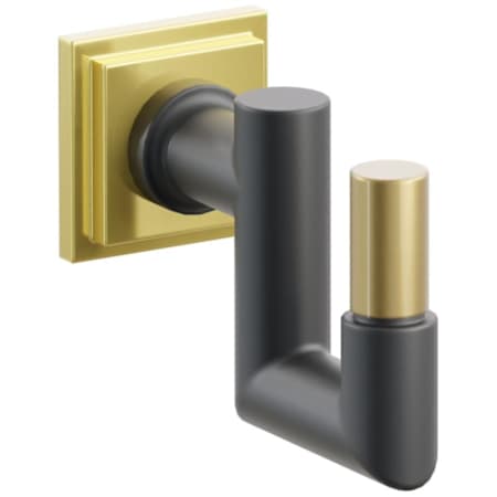 Emtek SELECT Single U Robe Hook with Unlacquered Brass Step Square Rose, French Antique Smooth Tip, and Choice of Round Stem Finish Unlacquered Brass Rosette / Flat Black Stem / French Antique Tip