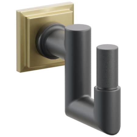 Emtek SELECT Single U Robe Hook with Satin Brass Step Square Rose and Choice of Round Stem/Knurled Tip Finish Satin Brass Rosette / Flat Black Stem / Flat Black Tip