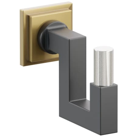 Emtek SELECT Single U Robe Hook with French Antique Step Square Rose, Polished Nickel Knurled Tip, and Choice of Square Stem Finish French Antique Rosette / Flat Black Stem / Polished Nickel Tip