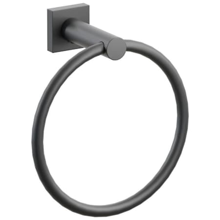 Emtek Modern Tubular 6-3/4" Wall Mounted Towel Ring with Small Square Rosette Flat Black