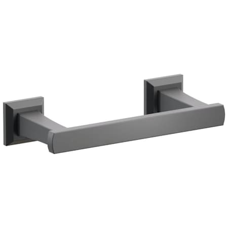 Emtek Transitional Flared Wall Mounted Pivoting Toilet Paper Holder with Chamfered Square Rosette Flat Black