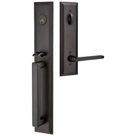 Emtek Melrose Right Handed Full Plate Single Cylinder Keyed Entry Handleset with Helios Interior Lever Flat Black