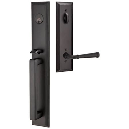 Emtek Melrose Right Handed Full Plate Single Cylinder Keyed Entry Handleset with Merrimack Interior Lever Flat Black