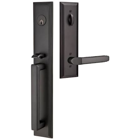 Emtek Melrose Right Handed Full Plate Single Cylinder Keyed Entry Handleset with Milano Interior Lever Flat Black