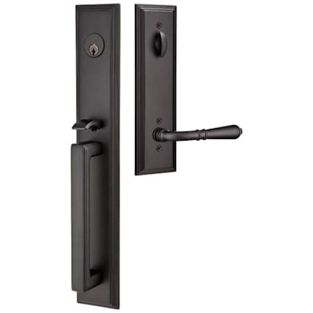 Emtek Melrose Left Handed Full Plate Single Cylinder Keyed Entry Handleset with Turino Interior Lever Flat Black