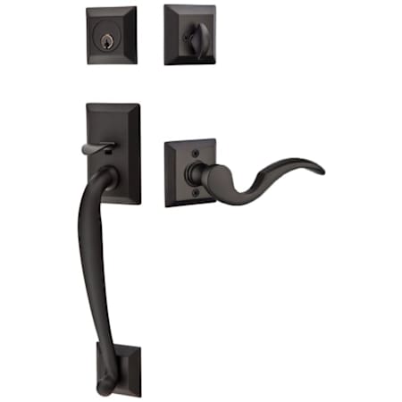 Emtek Franklin Right Handed Sectional Single Cylinder Keyed Entry Handleset with Cortina Interior Lever Flat Black