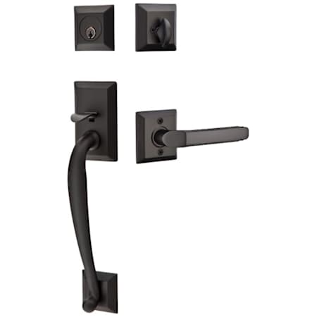 Emtek Franklin Left Handed Sectional Single Cylinder Keyed Entry Handleset with Milano Interior Lever Flat Black