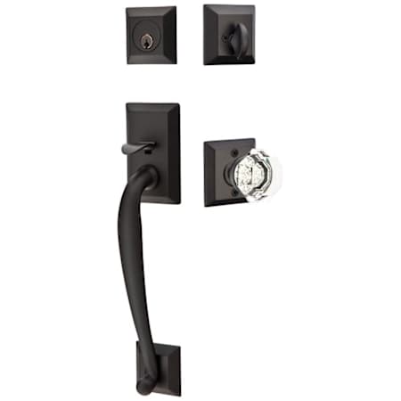 Emtek Franklin Sectional Single Cylinder Keyed Entry Handleset with Old Town Clear Interior Knob Flat Black