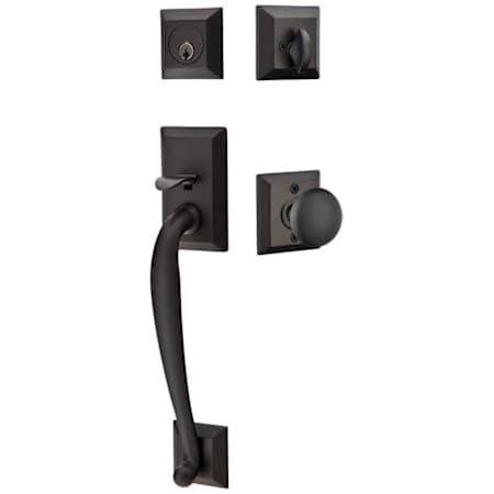 Emtek Franklin Sectional Single Cylinder Keyed Entry Handleset with Providence Interior Knob Flat Black