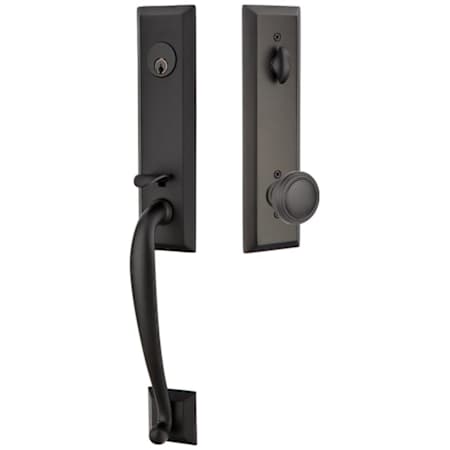 Emtek Adams One Piece Single Cylinder Keyed Entry Handleset with Norwich Interior Knob Flat Black