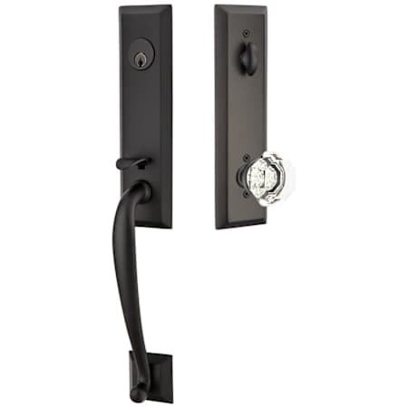 Emtek Adams One Piece Single Cylinder Keyed Entry Handleset with Old Town Clear Interior Knob Flat Black