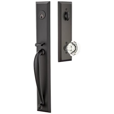 Emtek Jefferson Full Plate Single Cylinder Keyed Entry Handleset with Old Town Clear Interior Knob Flat Black