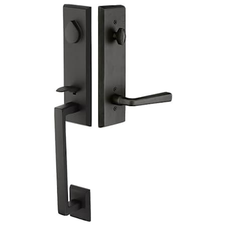 Emtek Rustic Modern Rectangular One Piece Single Cylinder Keyed Entry Handleset from the Sandcast Bronze Collection Flat Black Bronze