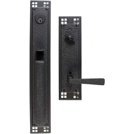 Emtek Arts and Crafts Full Length Single Cylinder Keyed Entry Designer Brass Handleset Flat Black