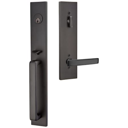 Emtek Lausanne Right Handed Full Plate Single Cylinder Keyed Entry Handleset with Geneva Interior Lever Flat Black