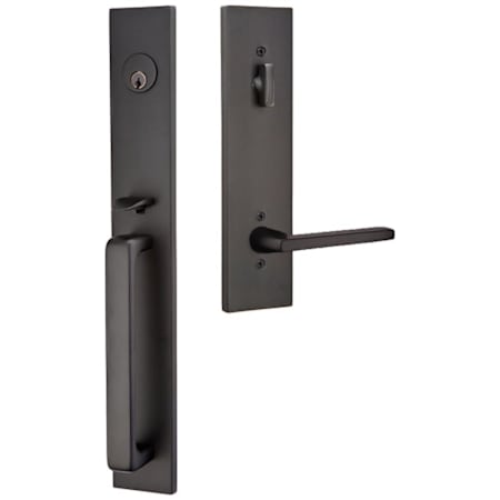 Emtek Lausanne Left Handed Full Plate Single Cylinder Keyed Entry Handleset with Helios Interior Lever Flat Black