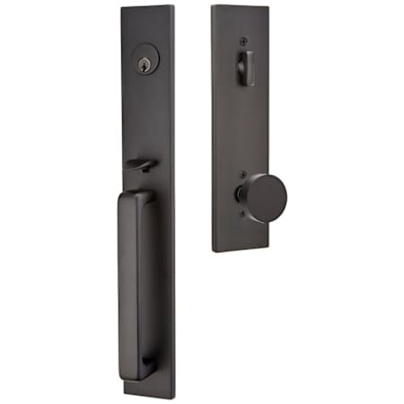 Emtek Lausanne Full Plate Single Cylinder Keyed Entry Handleset with Round Interior Knob Flat Black