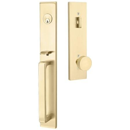 Emtek Lausanne Full Plate Single Cylinder Keyed Entry Handleset with Round Interior Knob Satin Brass