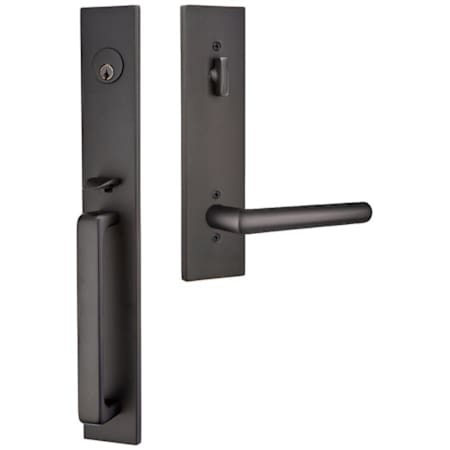 Emtek Lausanne Left Handed Full Plate Single Cylinder Keyed Entry Handleset with Stuttgart Interior Lever Flat Black