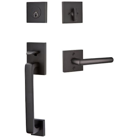 Emtek Baden Left Handed Sectional Single Cylinder Keyed Entry Handleset with Stuttgart Interior Lever Flat Black