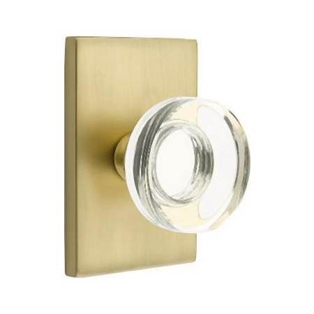 Emtek Modern Disc Non-Turning Two-Sided Dummy Door Knob Set with Modern Rectangular Rose from the Brass Modern Crystal Collection Satin Brass