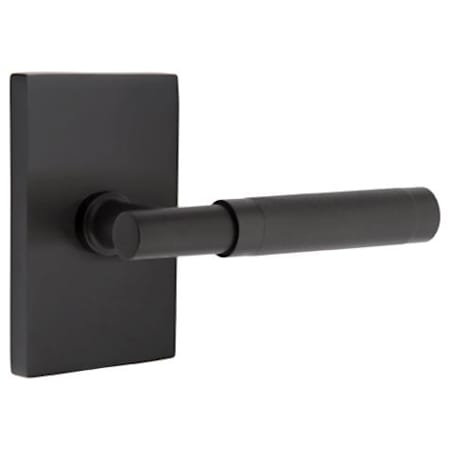 Emtek Knurled T-Bar Left Handed Non-Turning Two-Sided Dummy Door Lever Set with Modern Rectangular Rose from the SELECT Brass Collection Flat Black