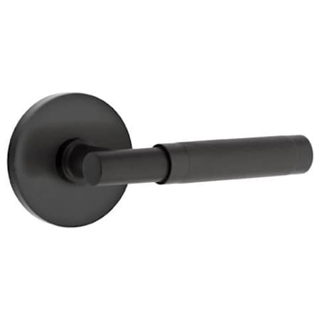Emtek Knurled T-Bar Left Handed Passage Door Lever Set with Disk Rose from the SELECT Brass Collection Flat Black