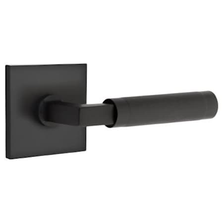 Emtek Knurled L-Square Left Handed Passage Door Lever Set with Square Rose from the SELECT Brass Collection Flat Black