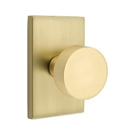 Emtek Round Knobset Passage Door Knob Set with Modern Rectangular Rose Satin Brass