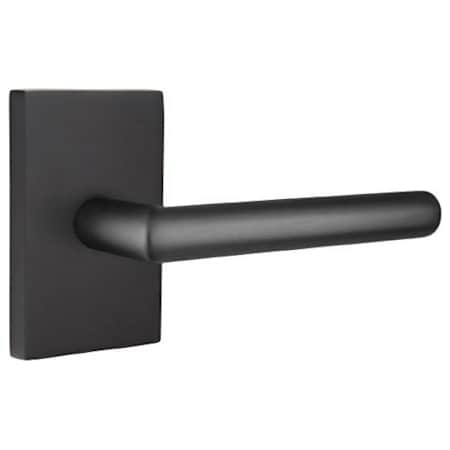 Emtek Stuttgart Right Handed Passage Door Lever Set with Modern Rectangular Rose from the Brass Modern Collection Flat Black