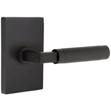 Emtek Knurled L-Square Right Handed Passage Door Lever Set with Modern Rectangular Rose from the SELECT Brass Collection Flat Black