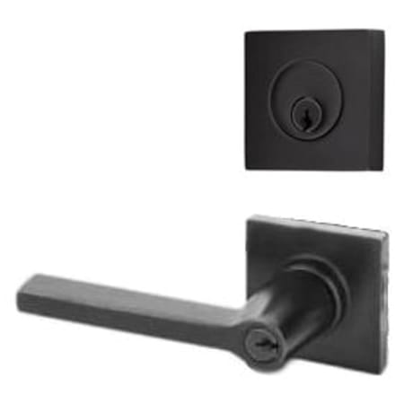 Emtek Helios Left Handed Keyed Entry Lever Set and Deadbolt Combo with Square Rose from the Brass Modern Collection Flat Black