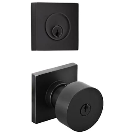 Emtek Round Keyed Entry Knob Set and Deadbolt Combo with Square Rose from the Brass Modern Collection Flat Black