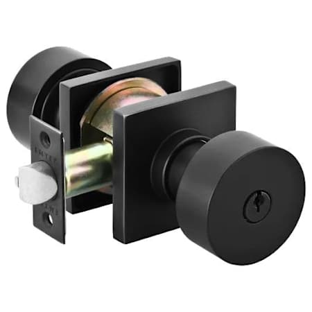 Emtek Round Knobset Single Cylinder Keyed Entry Door Knob Set with Square Rose Flat Black