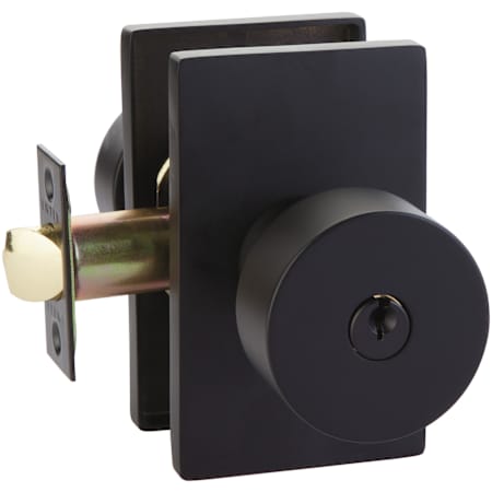 Emtek Round Knobset Single Cylinder Keyed Entry Door Knob Set with Modern Rectangular Rose Flat Black